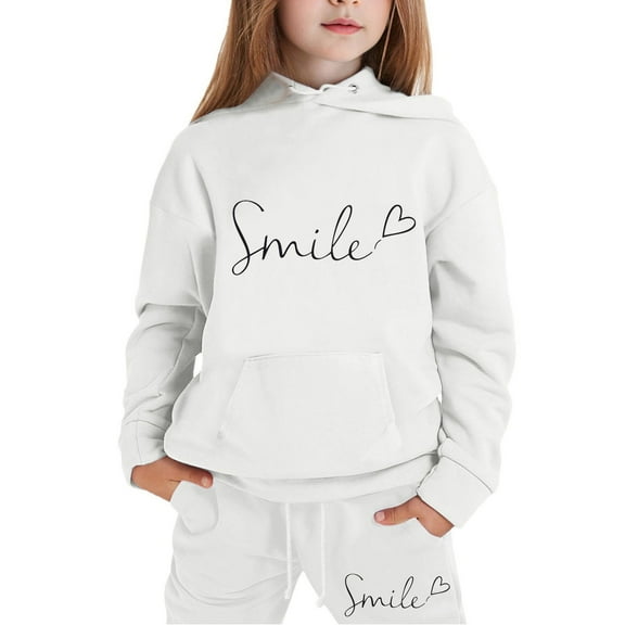 XAOWF Child Girls Sweatsuit Sets Long Sleeve Letter Printed Lightweight Hoodie And Long Pants Casual Fashion Outfits Relaxed Fit Trendy Clothes Outfits 3-4 Years