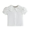 thumbnail image 1 of XAOWF Child Summer Baby Girl Tee Shirt Solid Color Turndown Collar Fashion Hollow Printed Puff Short Sleeves Short T-Shirt Top Relaxed Fit Versatile Tops 3 Years, 1 of 9