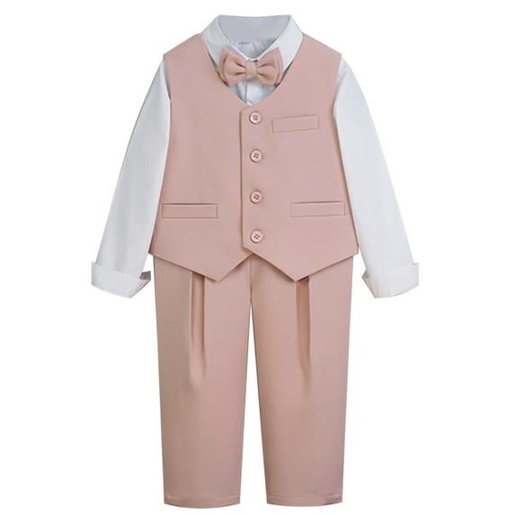 XAOWF Child Toddler Boys Formal Suit Large Sized Elegant Vest Bow Tie Shirt And Loose Fit Trousers Outfit For Kids Party Wedding 2-14 Years Trendy Relaxed Fit Outfit