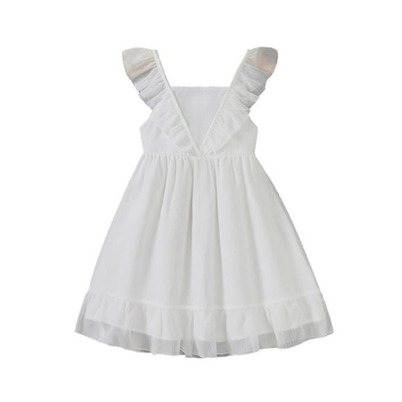 XAOWF Child Toddler Girls Dress Casual Flutter Sleeve Chiffon Comfortable Elastic Waist Fashion Dresses 2-7 Years 2025 Lovely Versatile Sundress