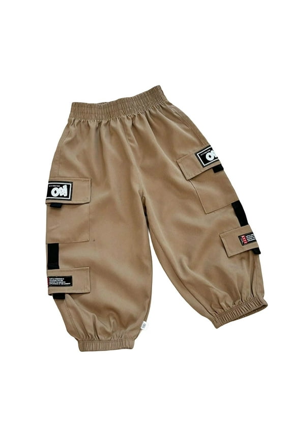 Child Toddlers Boys Cargo Pants Casual Comfortable Elastic Waist Loose Fit Lightweight Ankle-Tied Slacks Playwear 1-12 Years Versatile Cozy Trousers