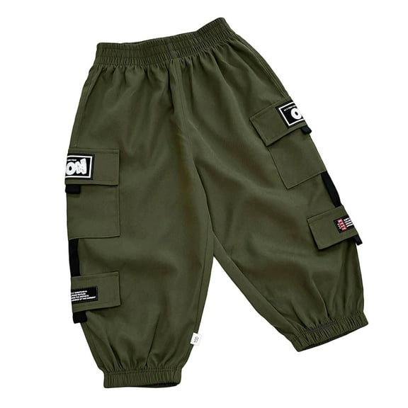XAOWF Child Toddlers Boys Cargo Pants Casual Comfortable Elastic Waist Loose Fit Lightweight Ankle-Tied Slacks Playwear 1-12 Years Versatile Cozy Trousers