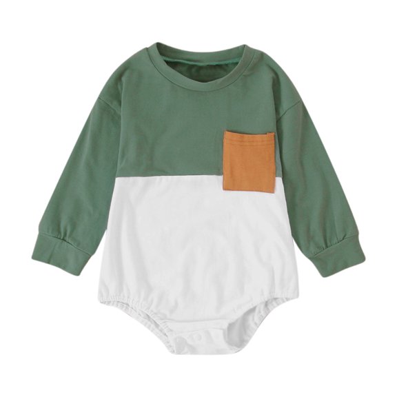 XAOWF Boys Girls Long Sleeve Romper Round Neck Color Block Lightweight Comfortable Sweatshirt Bodysuit Relaxed Fit Stylish Rompers 6-12 Months