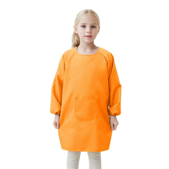 XAOWF Kids Girls Art Smock Solid Color Loose Fit Long Sleeve Apron With Pocket For Children Art Painting Relaxed Fit Versatile Tops 8-12 Years