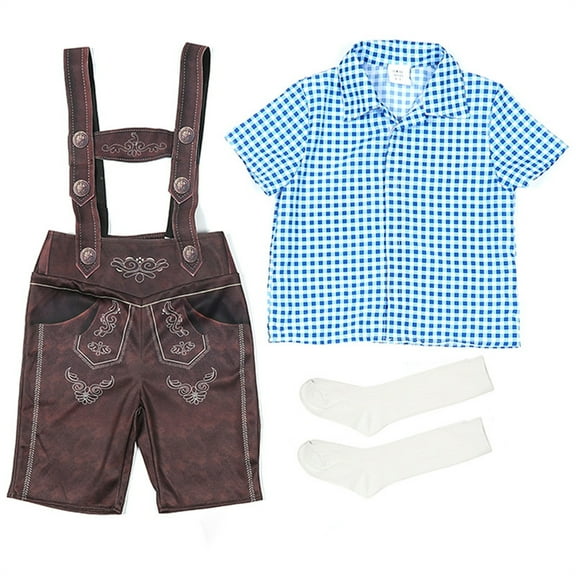 XAOWF Kids Toddler Baby Casual Set Short Sleeve Lattice Shirt Suspender Shorts Socks 3 Piece Outfit Clothes Child Kids Trendy Outfits 4-6 Years