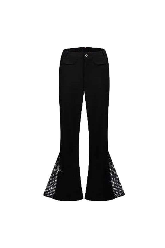 Men'S 70S Retro Flare Pants Solid Color High-Waisted Classic Sequined Casual Slacks Vintage Disco Style 2025 Versatile Trendy Trousers