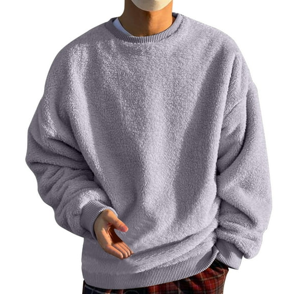 XAOWF Men'S Casual Plush Sweatshirt Round Neck Solid Color Drop Sleeve Loose Fit Simple Stylish Pullover Everyday Wear 2025 Autumn Versatile Trendy Tops