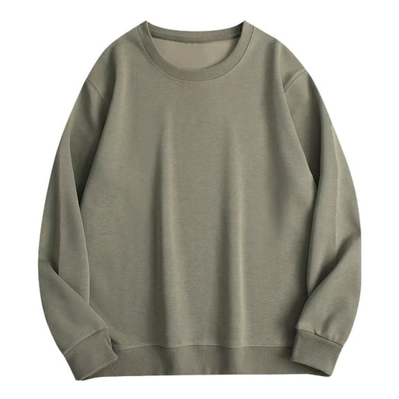 XAOWF Men'S Casual Solid Color Sweatshirt Round Neck Simple Loose Fit Basic Long Sleeve Stylish Pullover Street Style 2025 Autumn Versatile Trendy Tops