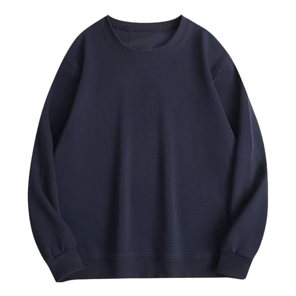 XAOWF Men'S Casual Solid Color Sweatshirt Round Neck Simple Loose Fit Basic Long Sleeve Stylish Pullover Street Style 2025 Autumn Versatile Trendy Tops