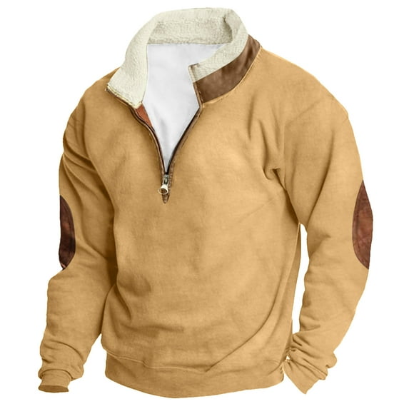XAOWF Men'S Casual Sweatshirt Quarter-Zip Stand Collar Solid Color Oversized Drop Sleeve Stylish Pullover With Thickened 2025 Autumn Comfort Breathable Tops