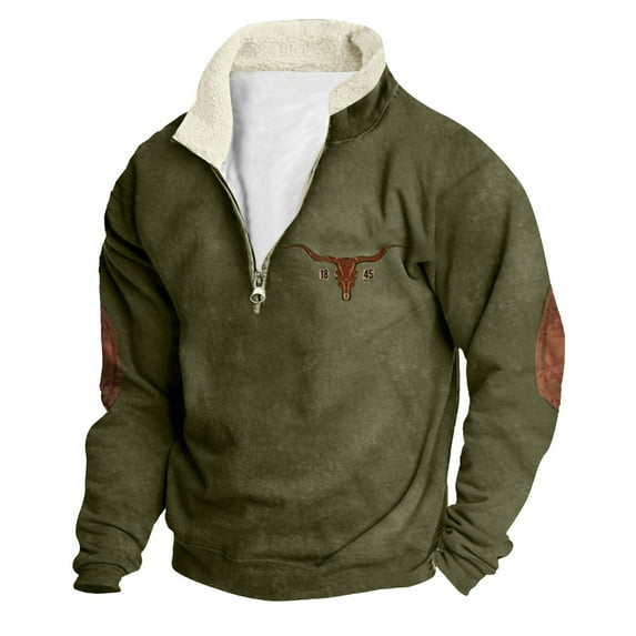 XAOWF Men'S Casual Thickened Sweatshirt Quarter-Zip Solid Color Stand Collar Oversized Drop Sleeve Stylish Pullover 2025 Autumn Comfort Breathable Tops