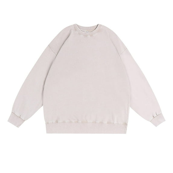 XAOWF Men'S Distressed Sweatshirt Solid Color Round Neck Washed Vintage Oversized Loose Fit Drop Sleeve Stylish Pullover Street Style 2025 Autumn Comfort Breathable Tops