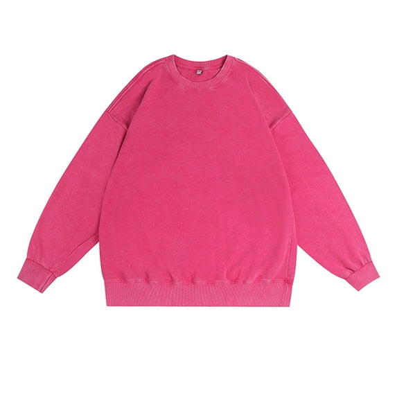 XAOWF Men'S Distressed Sweatshirt Solid Color Round Neck Washed Vintage Oversized Loose Fit Drop Sleeve Stylish Pullover Street Style 2025 Autumn Versatile Trendy Tops