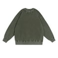 thumbnail image 1 of XAOWF Men'S Distressed Sweatshirt Solid Color Round Neck Washed Vintage Oversized Loose Fit Drop Sleeve Stylish Pullover Street Style 2025 Autumn Versatile Trendy Tops, 1 of 2