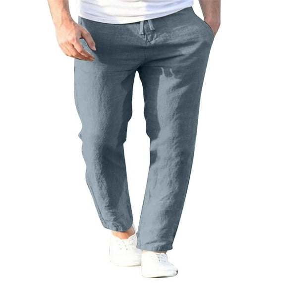 XAOWF Men'S Linen Casual Pants Solid Color Breathable Comfortable Slacks With Multiple Pockets 2025 Relaxed Fit Stylish Trousers