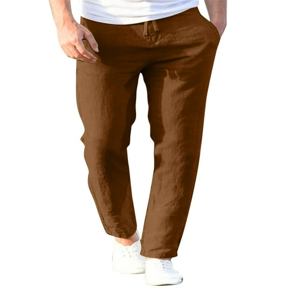 XAOWF Men'S Linen Casual Pants Solid Color Breathable Comfortable Slacks With Multiple Pockets 2025 Relaxed Fit Stylish Trousers