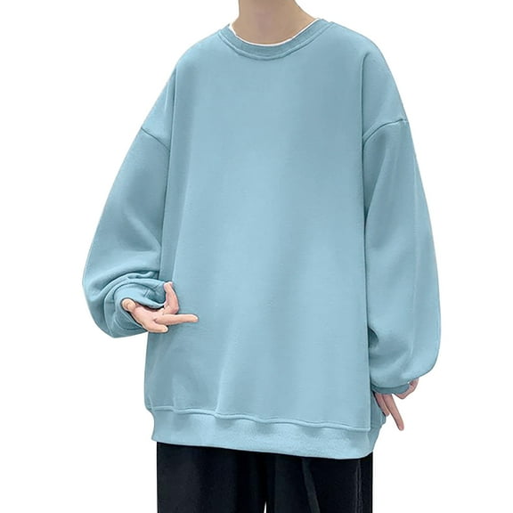 XAOWF Men'S Solid Color Round Neck Sweatshirt Casual Oversized Loose Fit Drop Sleeve Simple Stylish Pullover Everyday Wear 2025 Autumn Versatile Trendy Tops
