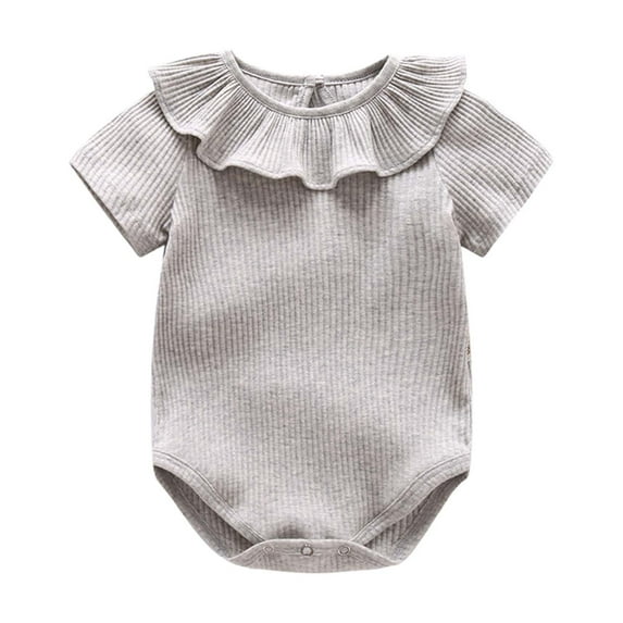 XAOWF Baby Girls Bodysuit Soft Comfortable Solid Color Peter Pan Collar Short Sleeve Romper For Daily Wear Outdoor Activities Lovely Leisure Rompers 5-9 Months
