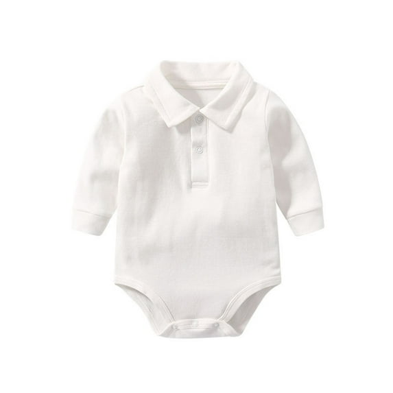 XAOWF Baby Girls Bodysuit Solid Color Long Sleeve Turndown Collar Fashion Sweatshirt Jumpsuit Relaxed Fit Stylish Rompers 18-24 Months