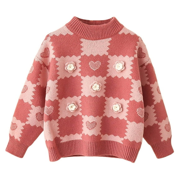 XAOWF Toddler Kids Girls Thickened Sweaters Fashion Lattice Long Sleeve Bulky Yarn Casual Knitwear Daily Wear Relaxed Fit Versatile Tops 7-8 Years