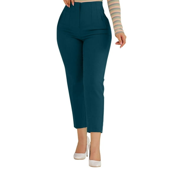 XAOWF Women High Waist Casual Pants Solid Color Zipper Casual Baggy Elastic Waist Wide Leg Slacks With Pocket Trousers For Women Leisure