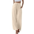 thumbnail image 1 of XAOWF Women High Waisted Wide Leg Pants Fashion Drawstring Elastic Waist Comfy Straight Slacks With Pockets Work Trousers For Women, 1 of 6