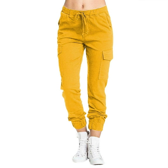 XAOWF Women'S Casual Cargo Pants Solid Color Elastic Waist Loose Fit Stylish Ankle-Tied Pants Everyday Wear Street Style 2025 Versatile Trendy Trousers