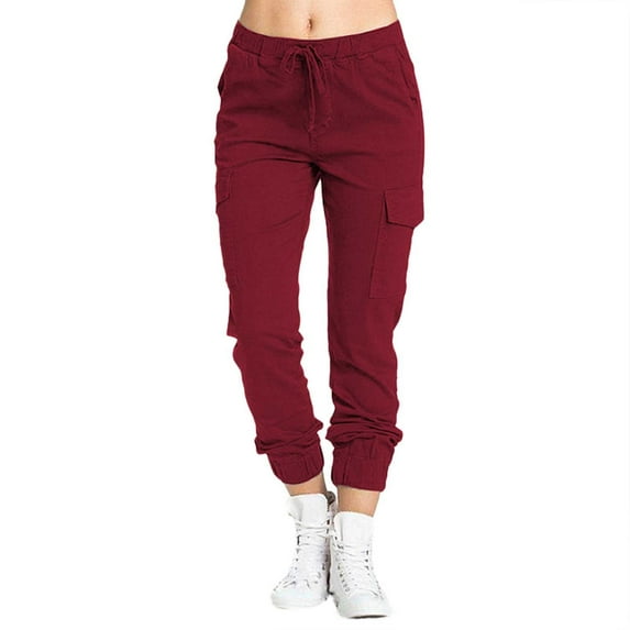 XAOWF Women'S Casual Cargo Pants Solid Color Elastic Waist Loose Fit Stylish Ankle-Tied Pants Everyday Wear Street Style 2025 Versatile Trendy Trousers