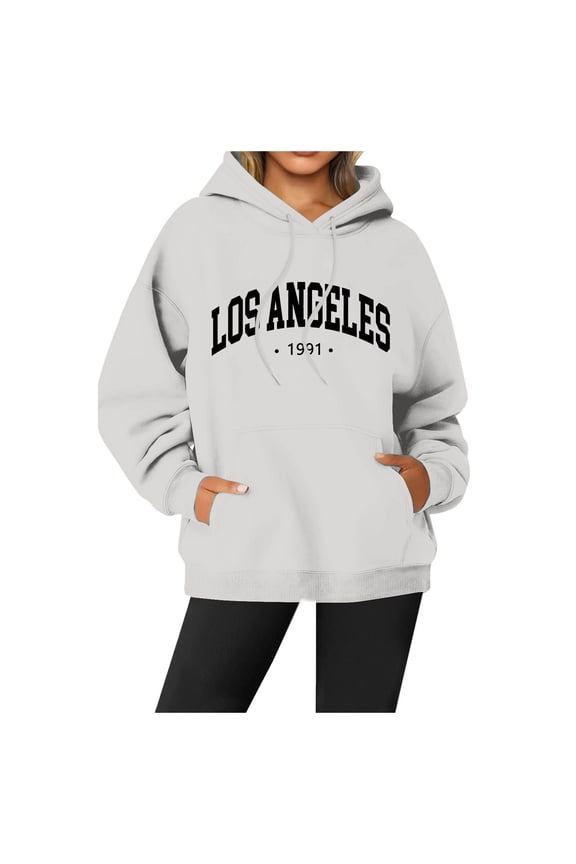 Women'S Casual Hooded Loose Fit Letter Printed Long Sleeve Fashionable Sweatshirt With Kangaroo Pocket Streetwear 2025 Comfort Breathable Pullover