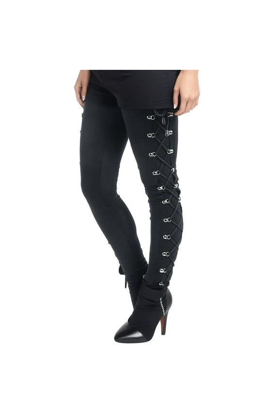 Women'S Casual Leggings Retro Black Gothic Slim Fit Fashion Side Tie Comfortable Tight Slacks Street Style Women'S Tailored Trousers