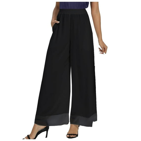 XAOWF Women'S Chiffon Wide Leg Palazzo Pants High Elastic Waist Fashion Solid Color Casual Business Flowy Slacks Trousers For Women Leisure