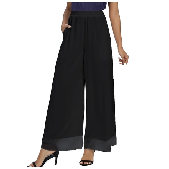 XAOWF Women'S Chiffon Wide Leg Palazzo Pants High Elastic Waist Fashion Solid Color Casual Business Flowy Slacks Trousers Pants For Women Plus Size