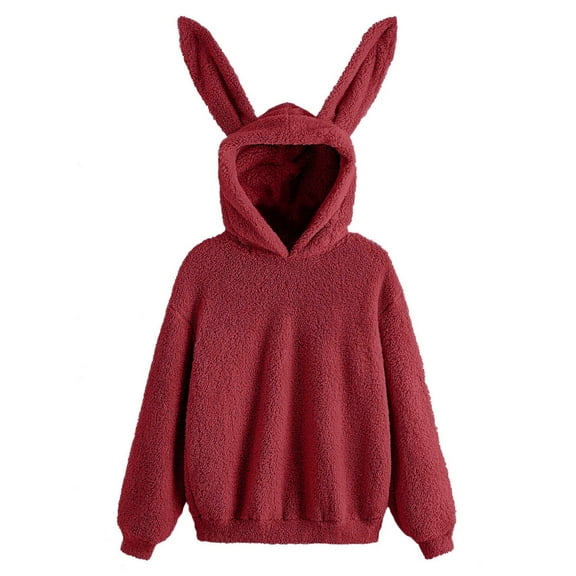 XAOWF Women'S Cute Rabbit Ear Casual Hooded Fashionable Long Sleeve Loose Fit Sweatshirt With Pockets Home Wear 2025 Versatile Trendy Pullover