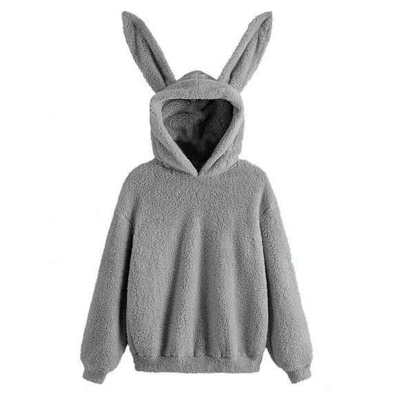 XAOWF Women'S Cute Rabbit Ear Casual Hooded Fashionable Long Sleeve Loose Fit Sweatshirt With Pockets Home Wear 2025 Versatile Trendy Pullover