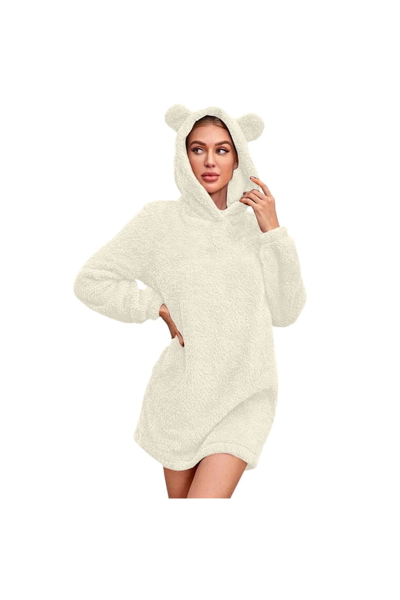 Women'S Hoodie Solid Color Cute Cartoon Animal Ear Soft Long Sleeve Above Knee Sweatshirt Everyday Wear 2025 Comfort Breathable Pullover