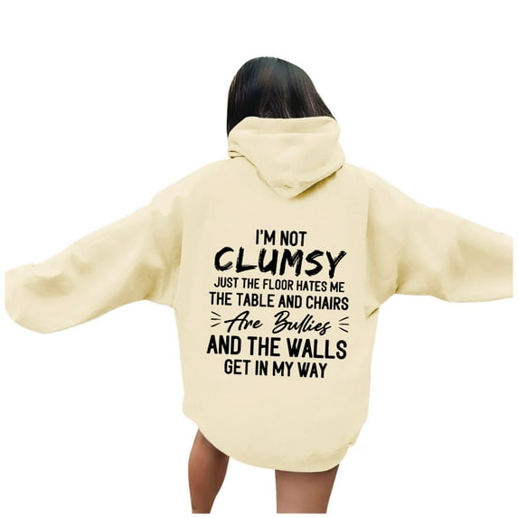 XAOWF Women'S Letter Printed Casual Hoodie Long Sleeve Loose Fit Fashionable Sweatshirt With Pockets Street Style 2025 Comfort Breathable Pullover