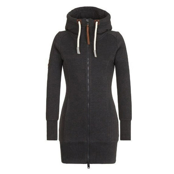 XAOWF Women'S Zip-Up Graphic Printed Hoodie Loose Fit Long Sleeve Fashionable Knee-Length Sweatshirt With Pockets Everyday Wear 2025 Versatile Trendy Pullover