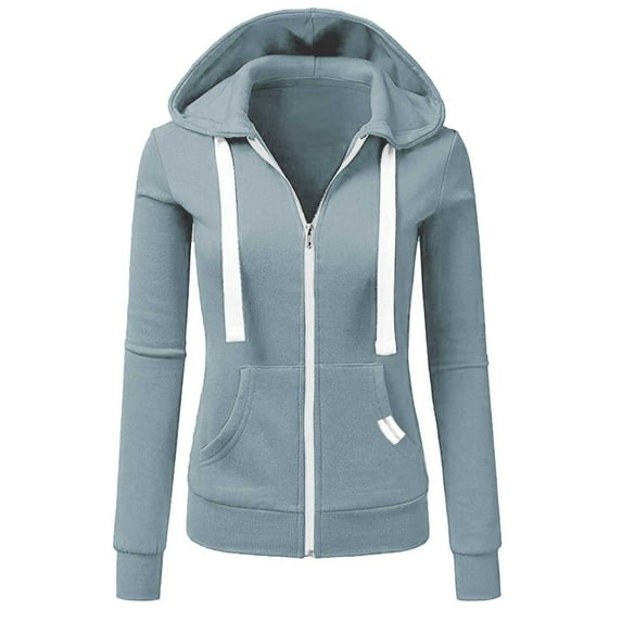 XAOWF Women'S Zip-Up Hooded Casual Solid Color Long Sleeve Slim Fit Sweatshirt With Pockets Everyday Wear Commute 2025 Versatile Trendy Pullover