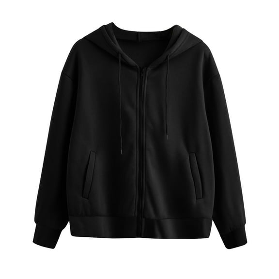 XAOWF Women'S Zip-Up Hooded Solid Color Casual Long Sleeve Lightweight Slim Fit Fashionable Sweatshirt With Pockets Street Style 2025 Comfort Breathable Pullover