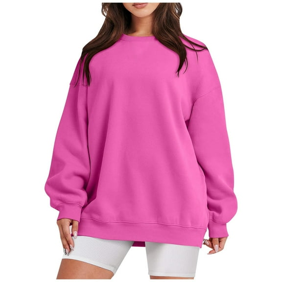 XAOWF Women's Oversized Sweatshirt Solid Color Soft Long Sleeve Crewneck Loose Fit Casual Pullover Everyday Wear Fall Relaxed Fit Tops 2025