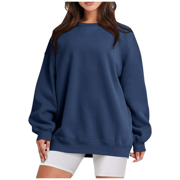 XAOWF Women's Oversized Sweatshirt Solid Color Soft Long Sleeve Crewneck Loose Fit Casual Pullover Everyday Wear Fall Versatile Tops 2025