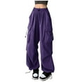 thumbnail image 1 of XAOWF Womens Baggy Cargo Pants Solid Color Drawstring Casual Loose Fit Wide Leg Joggers Slacks Streetwear Hip Hop Style Trousers For Women Leisure, 1 of 5