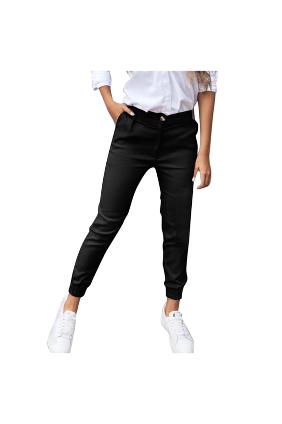 Womens Casual Pants Elastic Waist Solid Color Fashion Slim Fit Ankle Length Slacks With Pocket Everyday Wear Work Trousers For Women