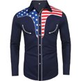 thumbnail image 1 of XASZHN Casual Blouses for Men 3D Digital Print Slim Fit Casual Button Up Long Sleeve Business Shirt Navy,S, 1 of 2