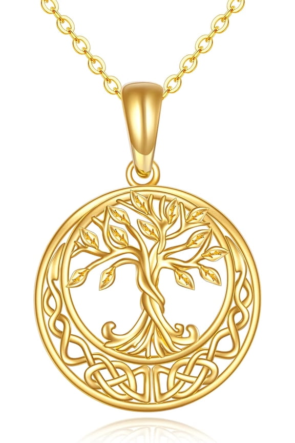 14K Gold Tree of Life Necklace for Women Celtic Knot Family Tree Pendant Real Gold Jewelry Birthday Gifts for Her Wife Mom Grandma