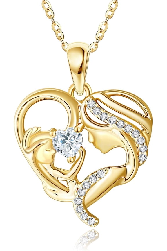 14K Solid Gold Mother Necklace Real Yellow Gold New Mom Pendant Jewelry Mother's Day Birthdays Pregnancy Gifts for Women