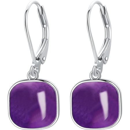 XATENJE 925 Sterling Silver Square Earrings Dangle Amethyst Jewelry Gifts for Women