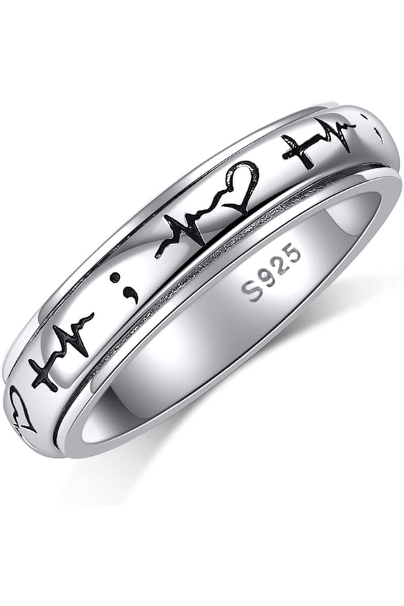Anxiety Ring 925 Sterling Silver Heartbeat Spinner Band Stress Relieving Band Jewelry Gift for Women's Birthday