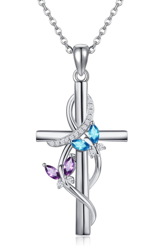 Butterfly Cross Necklace 925 Sterling Silver Cross Butterfly Pendant Necklace Jewelry for Women