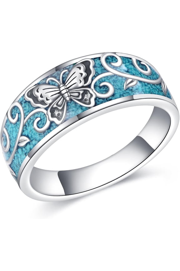 Butterfly Rings S925 Sterling Silver Turquoise Butterfly Ring Turquoise Jewelry Gifts For Women Men #9